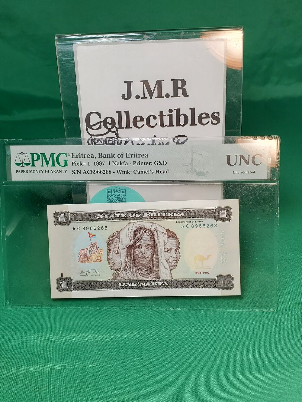 1997 state of eritrea 1 nakfa banknote pmg certified unc collectible